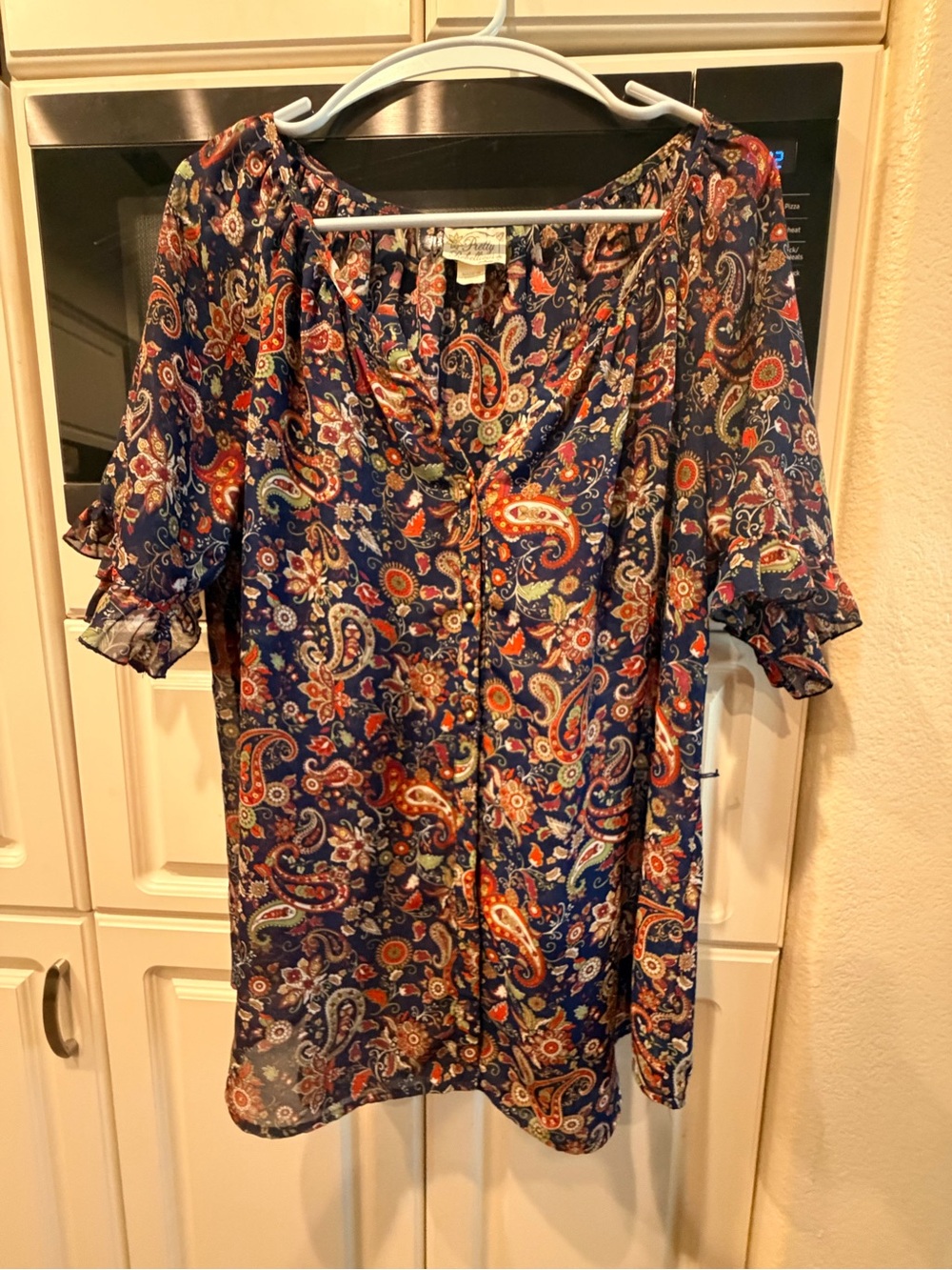Pretty Rebellious Navy Paisley Sheer Peasant Blouse